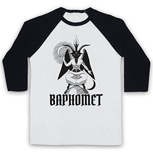 T-shirt baseball Baphomet avec impression graphique mystique et manches 3/4