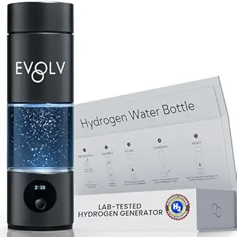 EVOLV Hydrogen Water Bottle Generator – SPE & PEM Water Ionizer 5.4PPM, Highest H2 Concentration – Portable 8oz Hydrogenated Water Bottle – Leak-Proof Hydrogen Water Machine, Easy to Use – Carbon
