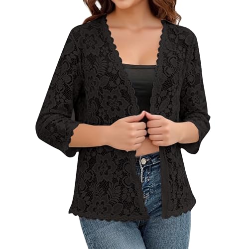 UOFOCO Womens Cardigan 3/4 Length Sleeve Lightweight Lace Open Front Cardigans Summer Casual Loose Fashion Tops Outifits
