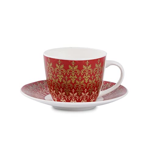 Image of Dandy Lines Premium Royal Cups and Saucers Set of 12 Red with Pure Gold - Luxury Tea Cups with Saucer - Cup and Saucer Set - Pack of 12 - Ideal for Tea Parties - Elegant Design - Durability and Style