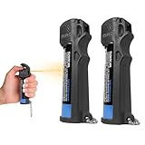 Mace Pepper Spray - 2-Pack Triple Action Personal, 3-in-1 (OC, Tear Gas, UV Dye), Max Police Strength, 0.63 oz, 12 Feet Range, Flip Top Safety Cap, Self Defense Pepper Spray for Women & Men - Black
