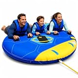 Aufblasbarer Wassersport-Reifen, Towable Tube für 1–2 oder 1–3 Personen, Ø 157/178 cm, PVC-Innenschlauch, Nylonbezug, Eva-Griffe & Zugpunkt für Boot und See (Blau, Rund)