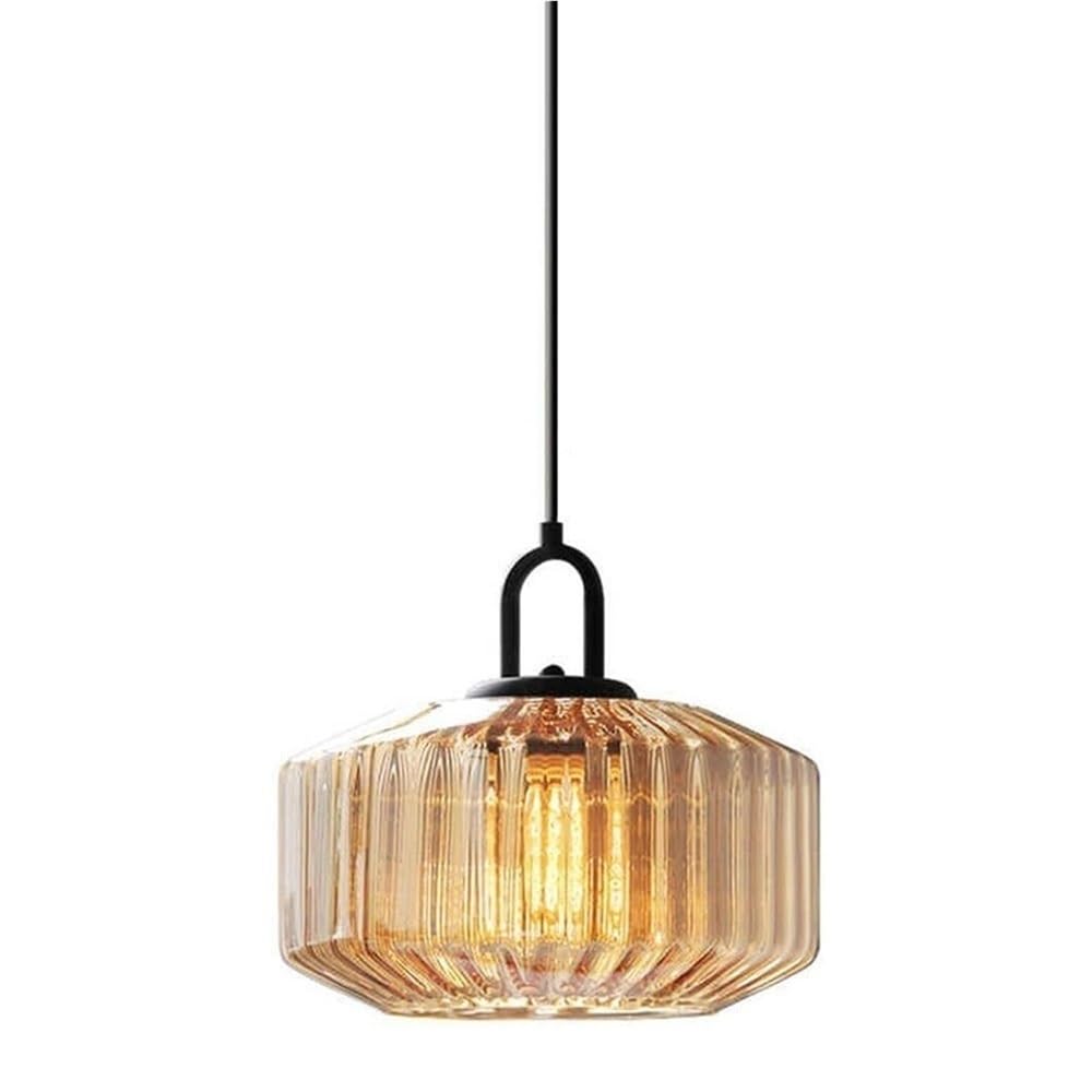 Suspension salle à manger moderne verre rayé orange réglable