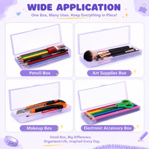 Image of Fainne 24 Plastic Pencil Case Bulk Hard Pencil Boxes with Snap Lid Crayon Maker Pen Organizer Stackable Craft Storage Boxes for School Supplies(Single Layer,Purple,7.09 x 2.36 x 0.98 Inch)