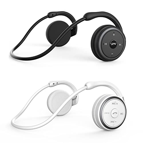 2 Pack Small Bluetooth Headphones Wrap Around Head - Sports Wireless Headset with Built in Microphone and Crystal-Clear Sound, Foldable and Carried in The Purse, Black+White