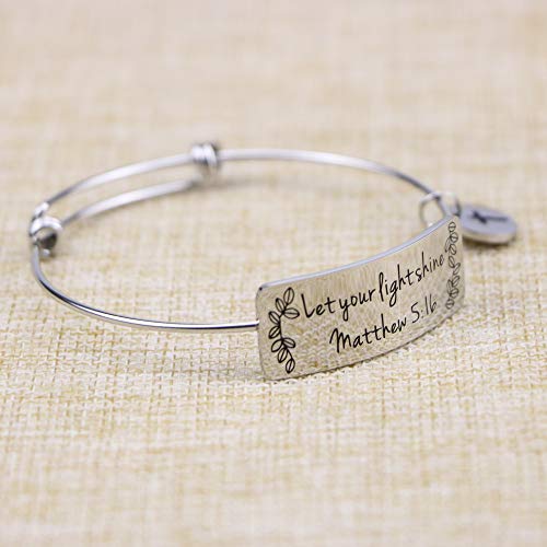 Yiyang Let Your Light Shine Inspirational Bracelet Women Empowerment Gift Christian Religiou Bible Verse Scripture Engraved Bangle Silver Stainless Steel Jewelry - Image 5