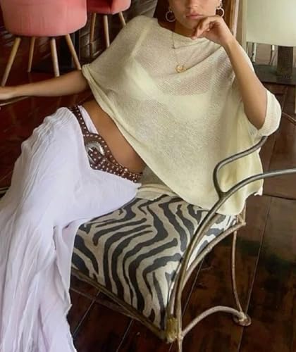 Seyurigaoka Womens Sheer Poncho Top Lightweight Knit Shrug Shawl Off The Shoulder Mesh Blouse Cover Up Tops4