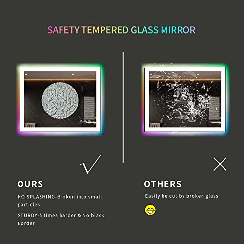 Amorho Led Bathroom Mirror 40X32 Inch, Front Light And Rgb Backlit, Color Changing Lighted Vanity Mirror For Wall, Black Framed, Dimmable, Anti-Fog, Memory, Shatterproof (Horizontal/Vertical) #TOP4