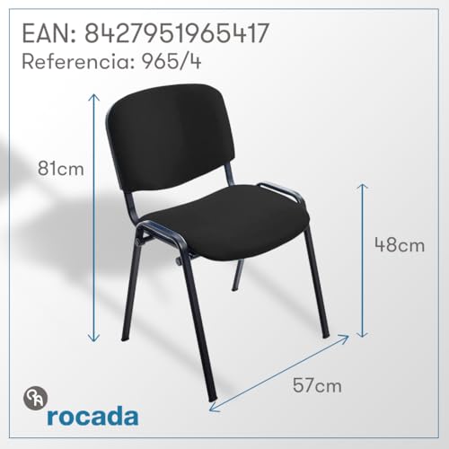 Miniatura 2 de Rocada Silla Confidente Estructura Metalica Tapizada En Tela Ignifuga Negra 57x81x48 Cm
