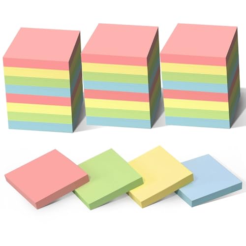 HappyHapi Sticky Notes 3x3 Inches Bulk 28 Pack 2800 Sheets Colored Self-Stick Pads, 100 Sheets/Pad, 4 Bright Colors (Yellow, Green, Pink, Blue) for Office Supplies, School, Home