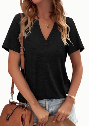Image of WEESO Womens Tops Summer Short Sleeve V Neck Blouses Business Casual Loose Fit Tshirts Trendy Fashion Outfits