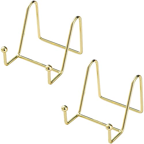 UERRY 2 Piezas Soporte de exhibición Metal Placa Decorative Plato Caballete Mesa Marco Imagen De Fotografía Placa Acero Inoxidable Dorado para Libros Imágenes Decorativos Tablets Foto Cuadro Arte Cover