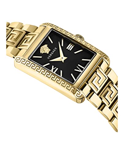 Versace Tonneau Collection Luxury Womens Watch Timepiece With A Gold Bracelet Featuring A Gold Case And Black Dial #TOP2