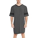 SWOMOG Men's Nightshirt Casual V Neck Short Sleeve Nightgown Big&Tall Soft Loose Comfy Pajama Loungewear