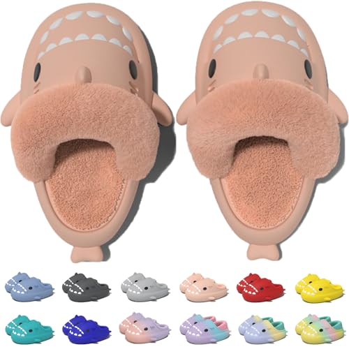 Jfxgjuv Sharklas Polares, Sharky Originales De Invierno, Shark Slides Winter, Winter Warm Cozy Plush Waterproof Non-Slip Cloud Shark Slides Slippers for Men Women