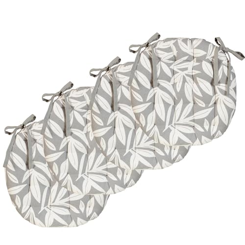 Atout Ciel Lot de 4 Galettes de Chaise Rondes Bicolores D.40cm, Gris imprimé/uni