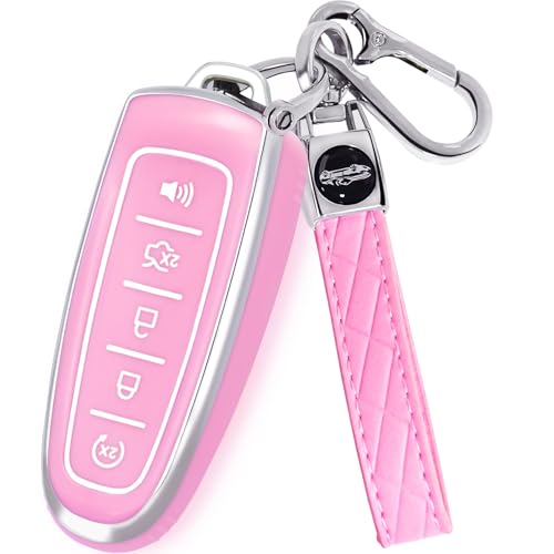 Coque de clé Ford et Lincoln rose avec porte-clé | Protection élégante