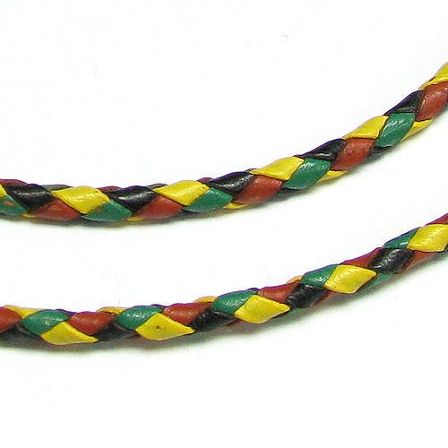 Natural Round Leather Bead STRINGING Cord Braided Bolo 3mm Mixed Color/Red Green Yellow and Black / 1 Yard/Findings