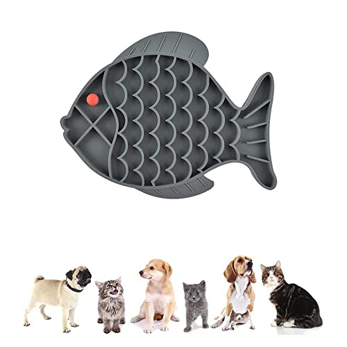 Cat Feeders Slow Feeder Cat Bowl Fish Shape Silicone Puzzle Feeder Kitten Bowl Fun Interactive Feeder Bowl Preventing Pet Feeder Anti-Gulping Healthy Eating Diet Cat Bowls (Gray, Fish) #TOP7