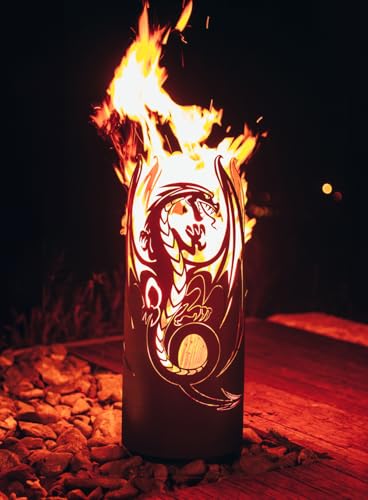 Feuersäule Fliegender Drache im Rost Design, Feuerschale, Feuerstelle für den Garten, Geschenkidee Feuerkorb