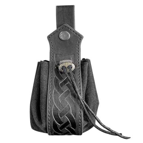 Générique Skórzany na monety | Mała skórzana torebka na monety PU - woreczki ze sznurkiem PU dla mężczyzn kobiet, retro cosplay pas etui na kości 1,57 x 6,3 , czarny, Se référer au