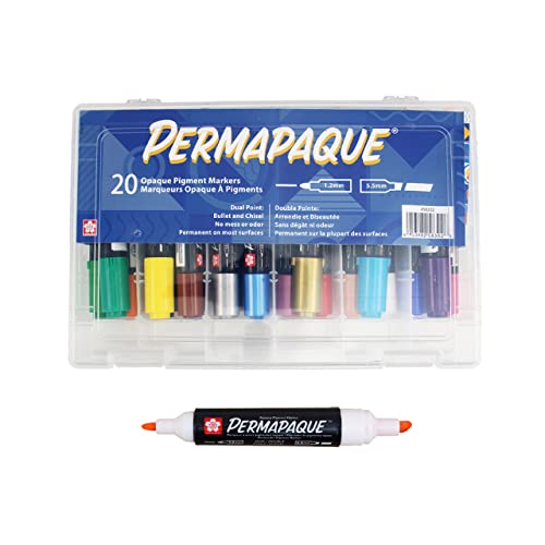 Sakura Permapaque Paint Markers - Assorted Colors - 1.2 & 5.5 Mm Dual Point Markers Pens - 20 Pack #TOP30