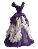 Mauuwy Fantasy Purple Gothic Wedding Dress Off Shoulder Medieval Bridal Dress Lace Victorian Vestio De Novia with Bow Size 18 Plus