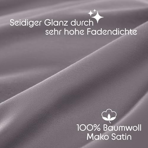 Foto von Blumtal Mako Satin Bettwäsche 135 x 200 & 80x80 cm Kissenbezug Anthrazit - Oeko Tex Zertifizierte Satin Bettwäsche aus 100% Baumwolle - edler Bettbezug Glanzoptik 135x200 Satin mit Reißverschluss