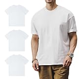 [Ruixi] 半袖 Tシャツ メンズ 8.0oz 綿100％ クルーネック トップス カットソー 肉厚生地 夏服 プルオーバー カジュアル 無地 柔らかい 快適 軽い 大きいサイズ ゆったり 春 夏 冬 (3XL, ホワイト3枚セット)
