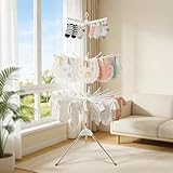 Eirolace Wäscheturm 3-stöckig mit Sockenhalter, Kleine Wäschespinne für innen, Platzsparender Kleiderständer Klappbar mit 32 Stangen & 24 Clips, Stand-Wäschetrockner aus Edelstahl