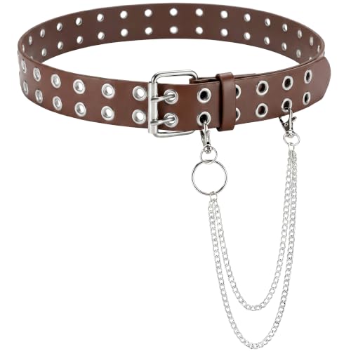 Image of Studded Double Grommet Belt with Chains for Women Men Teens