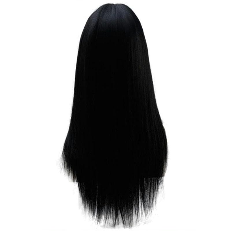 PEKNUX European And American Medium-Parted Long Straight Hair Black Chemical Fiber Wig