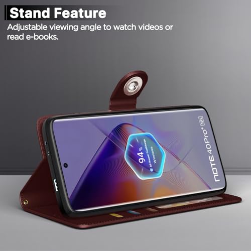 Image of Pikkme Flip Cover Leather Finish | Inside TPU with Card Pockets | Wallet Stand and Shock Proof | Complete Protection Button Flip Case for Infinix Note 40 Pro Plus 5G(Brown)