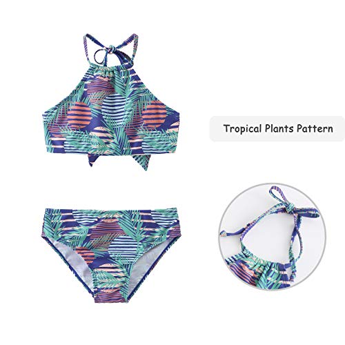 Image of HowJoJo Girls Two Piece Tankini Swimsuit Green Floral Bathing Suit Swimwear