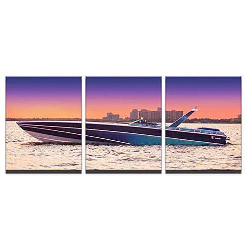 Impression sur toile marine de coucher de soleil en 3 pièces pour décoration murale de maison