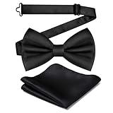 2 Piece set with 1 Bowtie and 1 Cloth, Adjustable Bowtie and Pocket Square Set, Men Bow Tie and Handkerchief Solid Color Double Fold Pre-Tied Bow Tie for Dinners, Weddings, Parties, Business, Proms