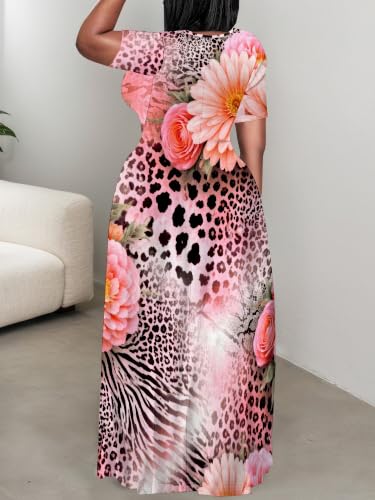 Image of SUZONANA Plus Size Dresses for Women Summer Casual Maxi Dress Short Sleeve Loose Vacation Dress