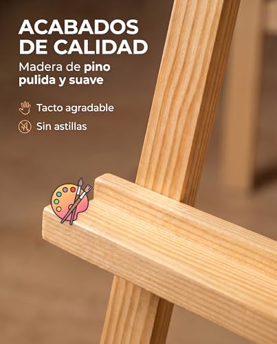 Miniatura 7 de Noogui - Caballete Pintura - Altura Regulable Hasta 175 Cm - Trípode Estable Con Refuerzo Metálico - Caballete Madera - Plegable Y Fácil De Transportar - Ideal Para Niños Y Adultos