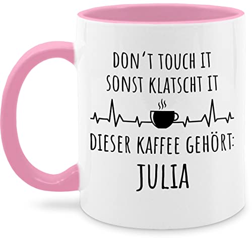 Tassen 325ml - Henkeltasse Damen bedruckt - Dont touch it sonst klatscht it I Tasse Arbeit personalisiert lustig - 325 ml - Rosa - personalisierte kaffeetasse namenstassen beschriften lassen don't