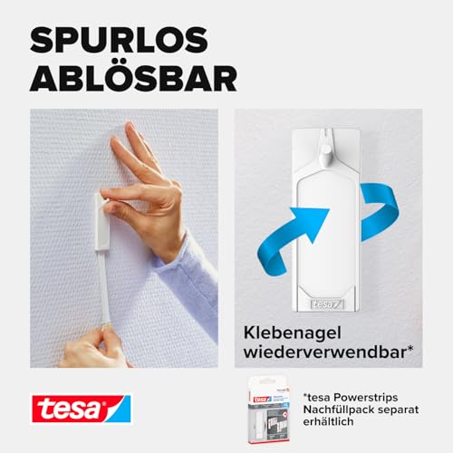 tesa Klebenagel für Tapeten und Putz 1kg - Selbstklebende Nägel für empfindliche Oberflächen - rückstandslos - Bis zu 1 kg Halteleistung pro Nagel - 2 Klebenägel