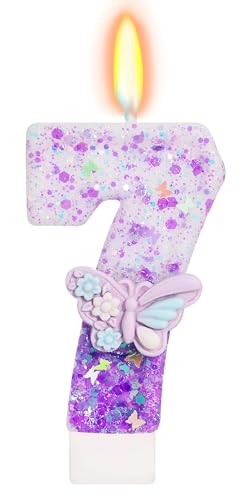 Elekfx Purple Butterfly Number 7 Candle 7th Birthday Decorations