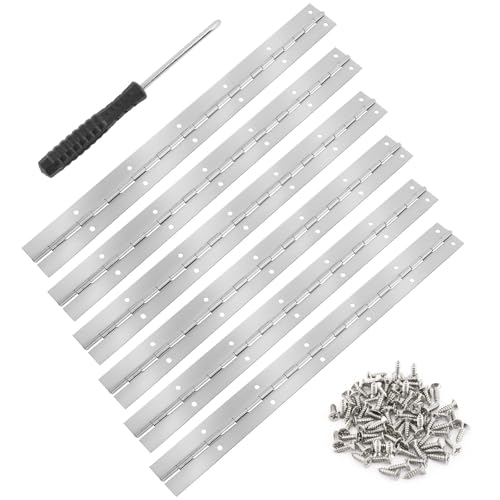 6 Pièces Charniere Piano Acier Inoxydable, 30 cm Charnière en Acier Inoxydable avec Trous, Charniere Inox avec Vis et Tournevis, Charnière Inox pour Piano BoîTe de Rangement Armoires Bateaux (Argent)