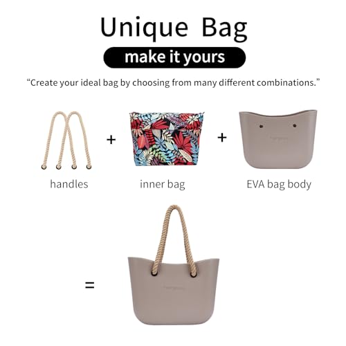 Bolso tote de goma con asas de cuerda y correa de cuero sintético miniatura 4