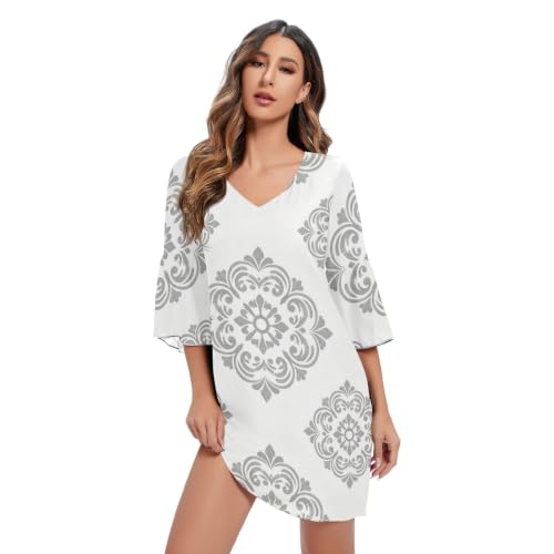 Robe mousseline de soie fleurie gris damas idéale pour vos cocktails d'été