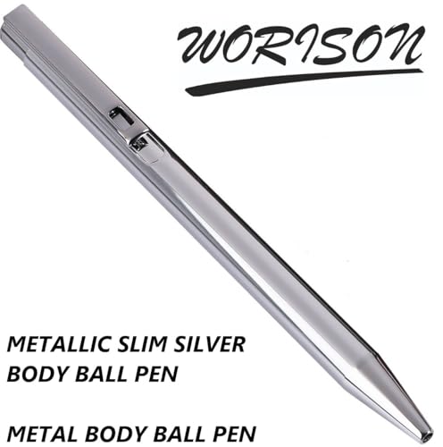 Image of worison Elegant Slim Metallic Retractable Ballpoint Pens Smooth, Sturdy Ideal for Gifting (Silver, Pack of 1)