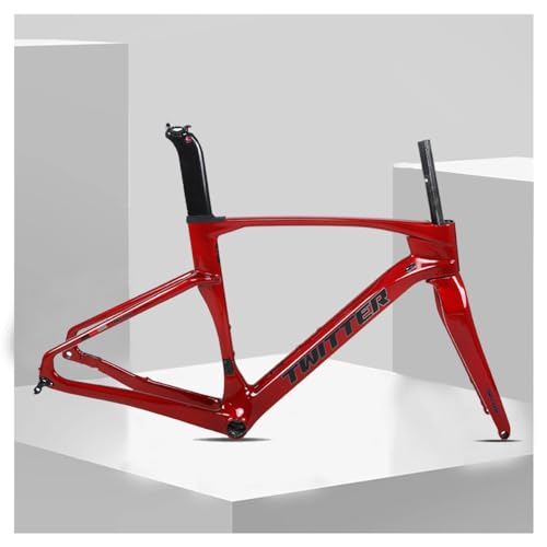 KLWEKJSD Carbon Fiber Road Bike Frameset with Bike Fork 45/48/51/54CM Bike Frame Disc Brake Thru Axle Bicycle Frame for 700C Wheels (Color : Red, Size : 48cm)