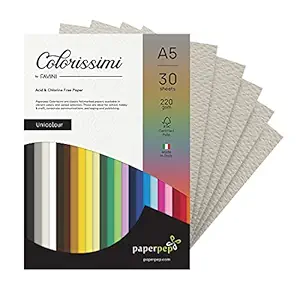 Paper Pep Colorissimi Card Stock 220GSM A5 Grigio (Light Grey) Unicolor Pack of 30 Sheets