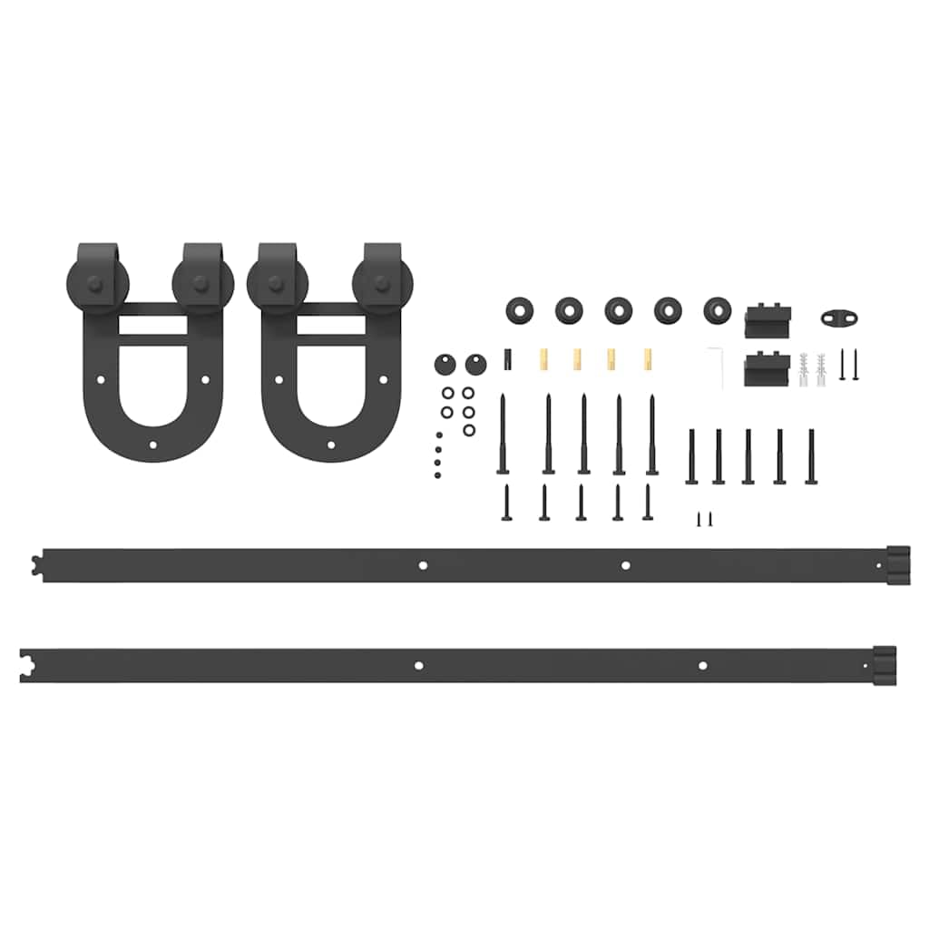 Juego de herrajes para puerta corredera, 200 cm, acero negro, con tope para puerta, guía de suelo, rieles y ruedas para puerta de habitación, puerta principal, montaje y reparación