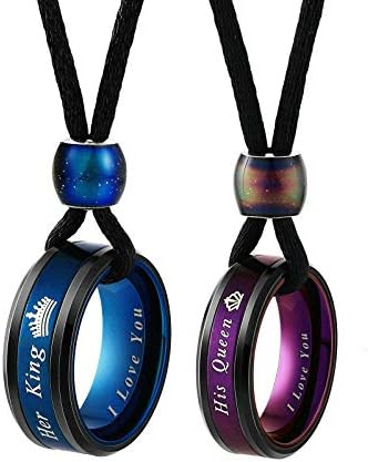 Aeici Couple Necklace for His Hers Stainless Steel Rope Pendant Puzzle Heart Engraved I Love You CZ Rings