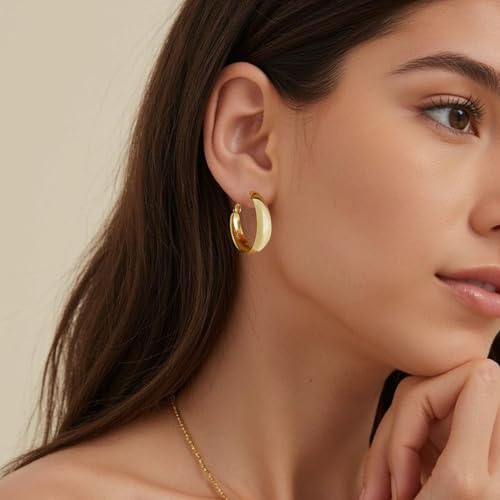 5-8mm Tapered Design Thick Large Hoop Earrings for Women Trendy Hypoallergenic 925 Sterling Silver Post 14K Gold Hoop Earrings Non Tarnish Lightweight Big Chunky Gold Hoops 30/40/50/60MM2